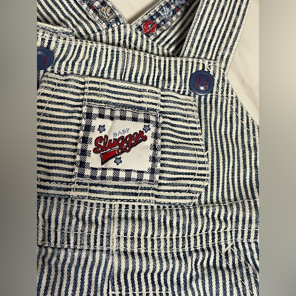The Children's Place Blue and White Striped Baby slugger overalls